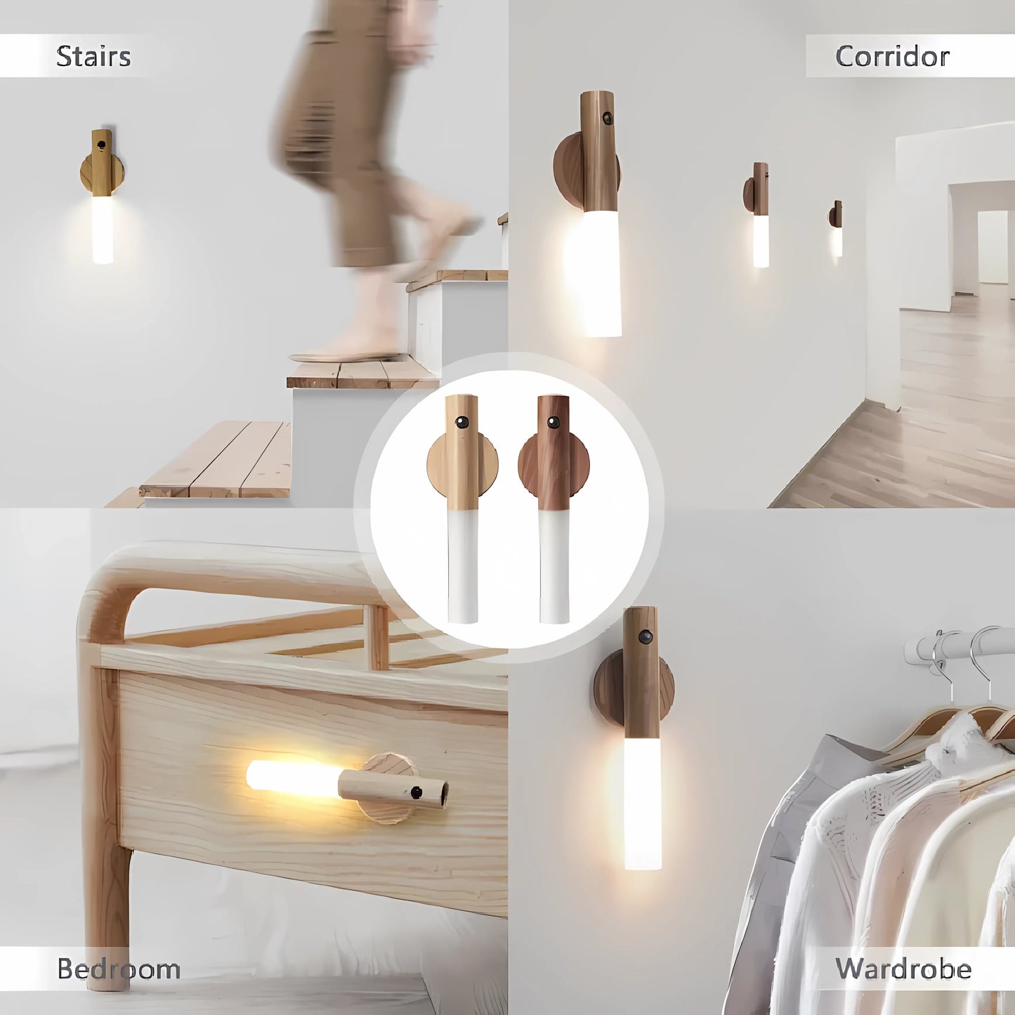 Wood Wireless USB LED Night Light Wall Lamp