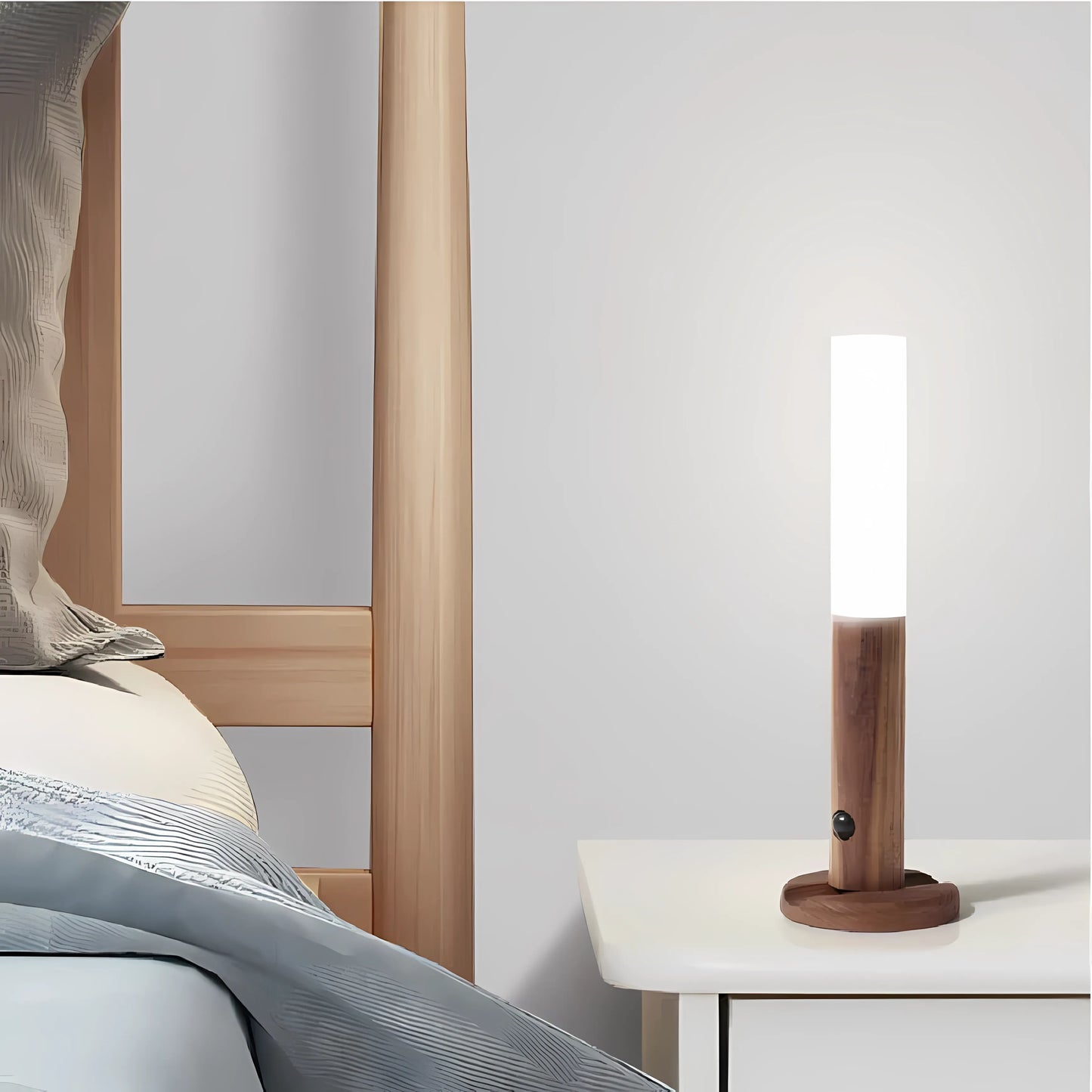 Wood Wireless USB LED Night Light Wall Lamp